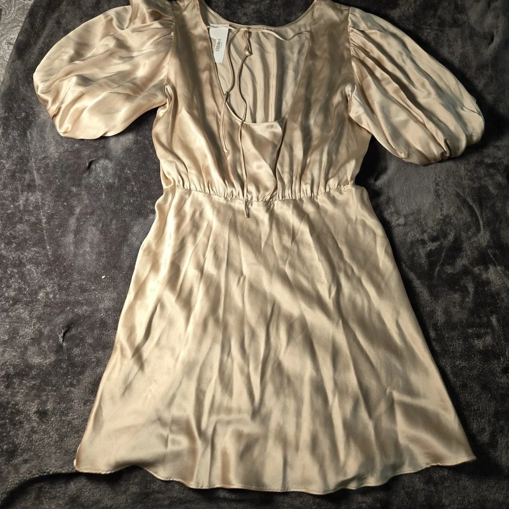 Amanda Uprichard Duval Dress Size Large  Light Bone 100% Silk Small Pull See Pic